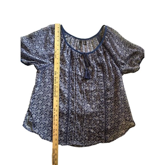 💖MSN Suit Blue Floral Bohemian Tunic Top With Tassel Detail - Size S - Picture 6 of 7